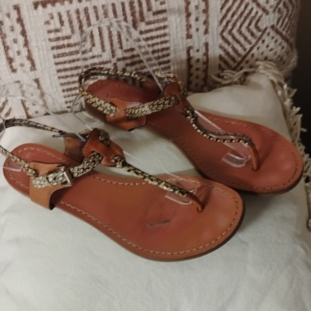 Coach Clarkson Leather T-Strap Sandals Python Detail